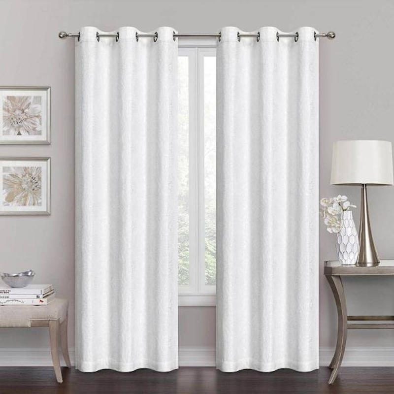 Maci White Jacquard Blackout Grommet Curtain Panel, 84″