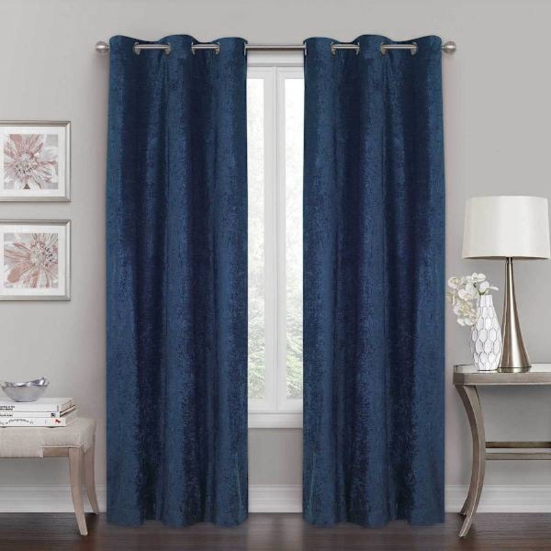 Navy Chenille Blackout Grommet Curtain Panel, 84″