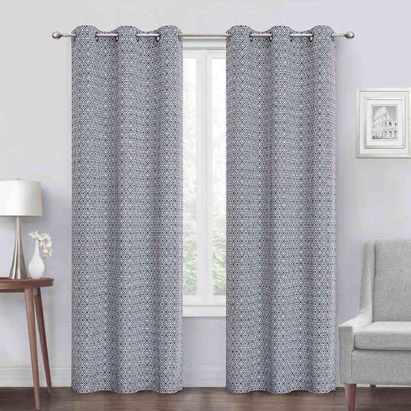 Navy Diamond Jacquard Blackout Grommet Curtain Panel, 84″