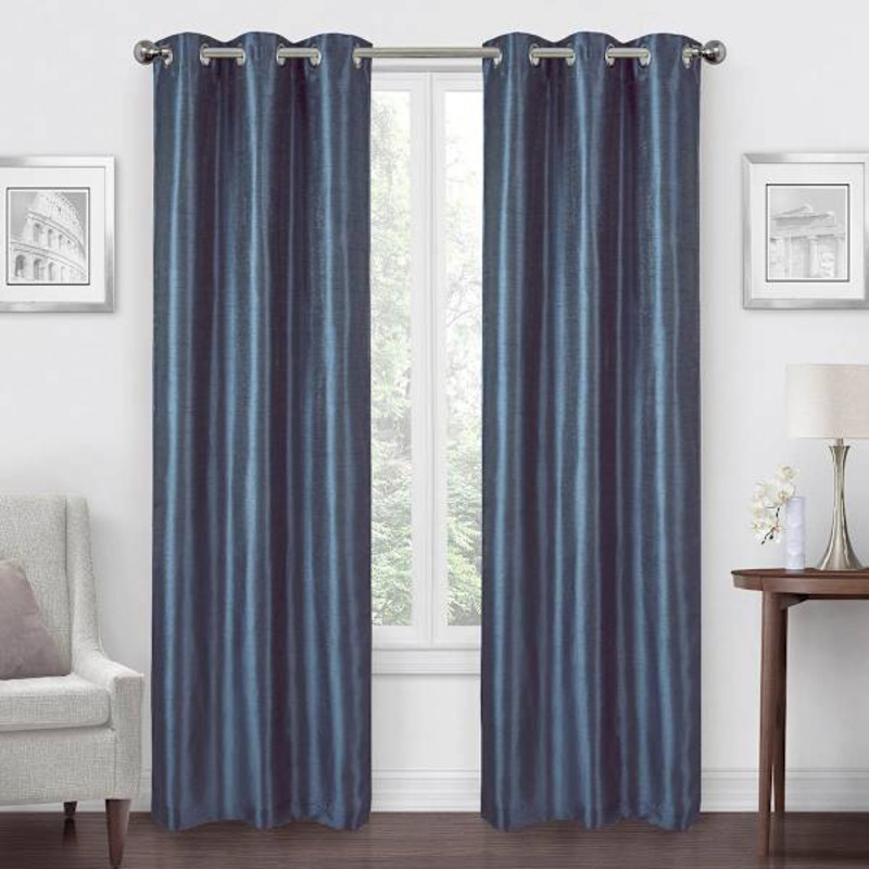 Navy Faux Silk Blackout Grommet Curtain Panel, 84″