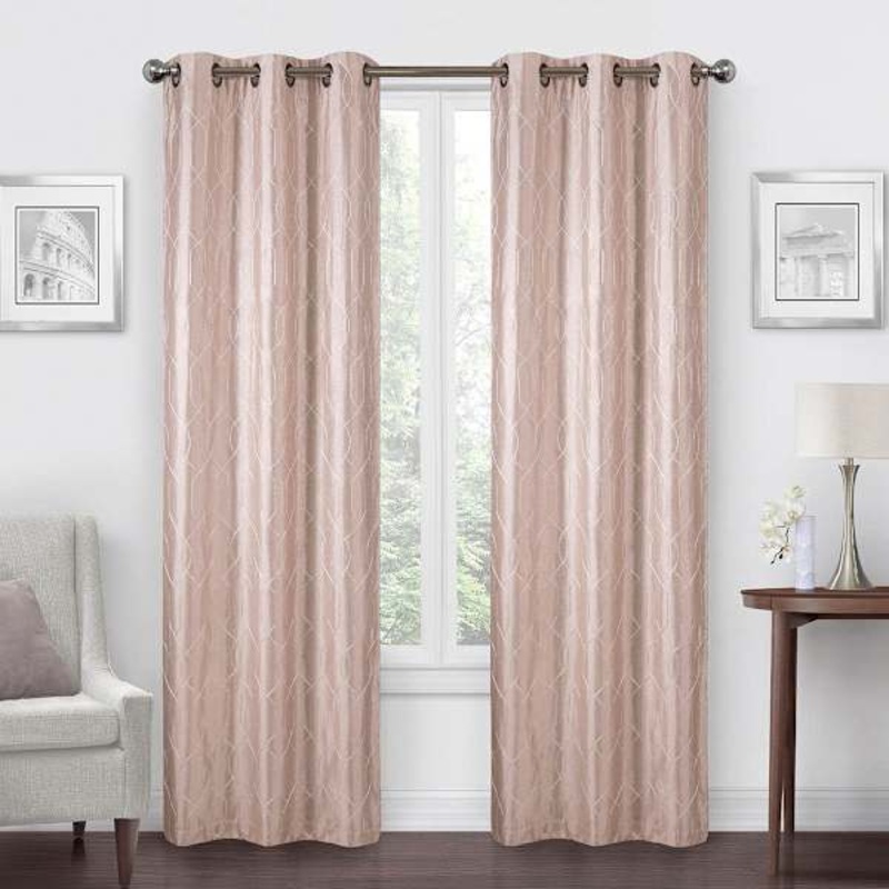 Pink Faux Silk Embroidered Blackout Grommet Curtain Panel, 84″