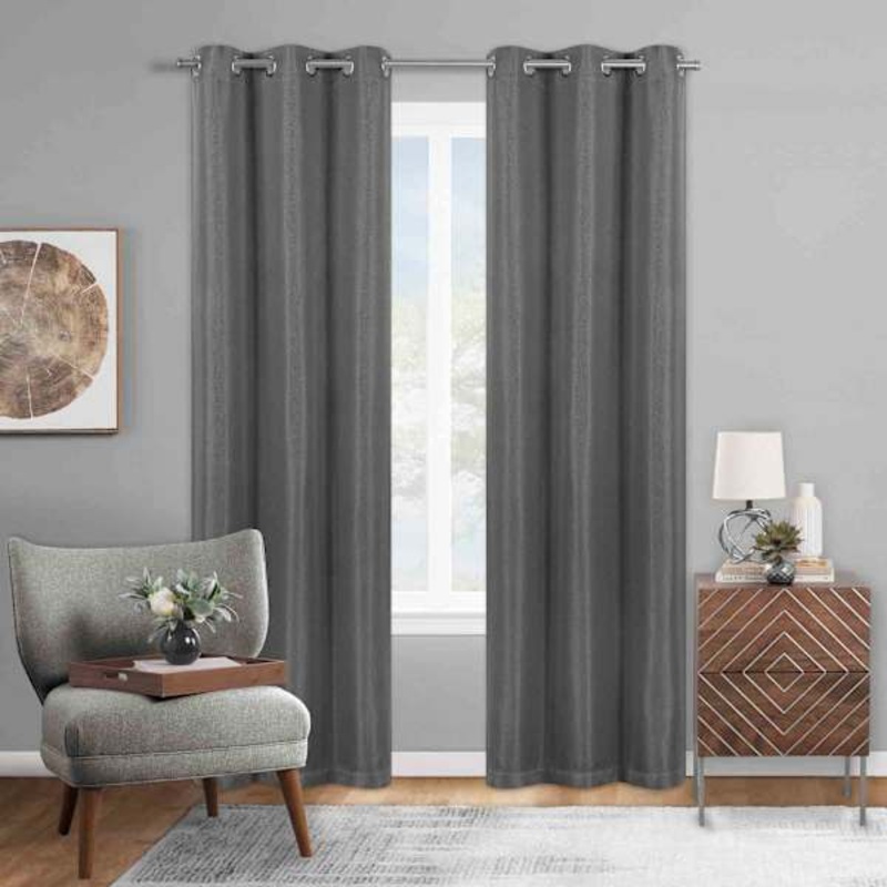 Platinum Grey Herringbone Blackout Curtain Panel, 95″