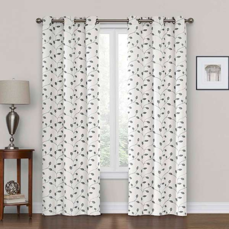 Rockwell White Embroidered Blackout Grommet Curtain Panel, 84″