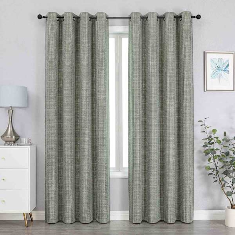 Sun Shield Tattersol Green Blackout Grommet Curtain Panel, 84″