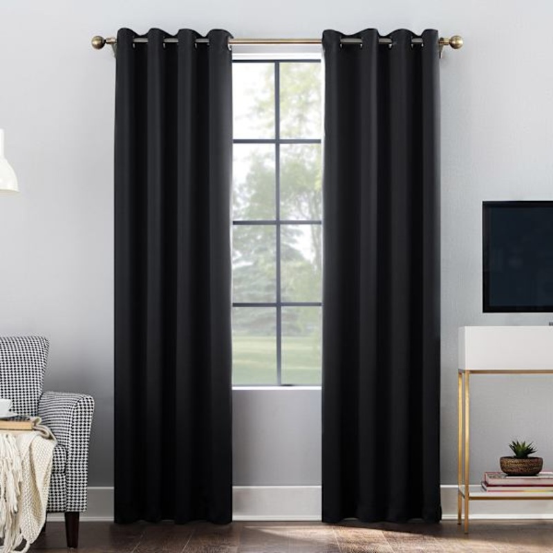 Sun Zero Oslo Black Blackout Grommet Curtain Panel, 84″