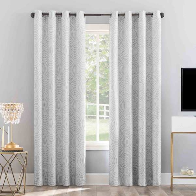 Sun Zero White & Grey Grommet Blackout Curtain Panel, 84″