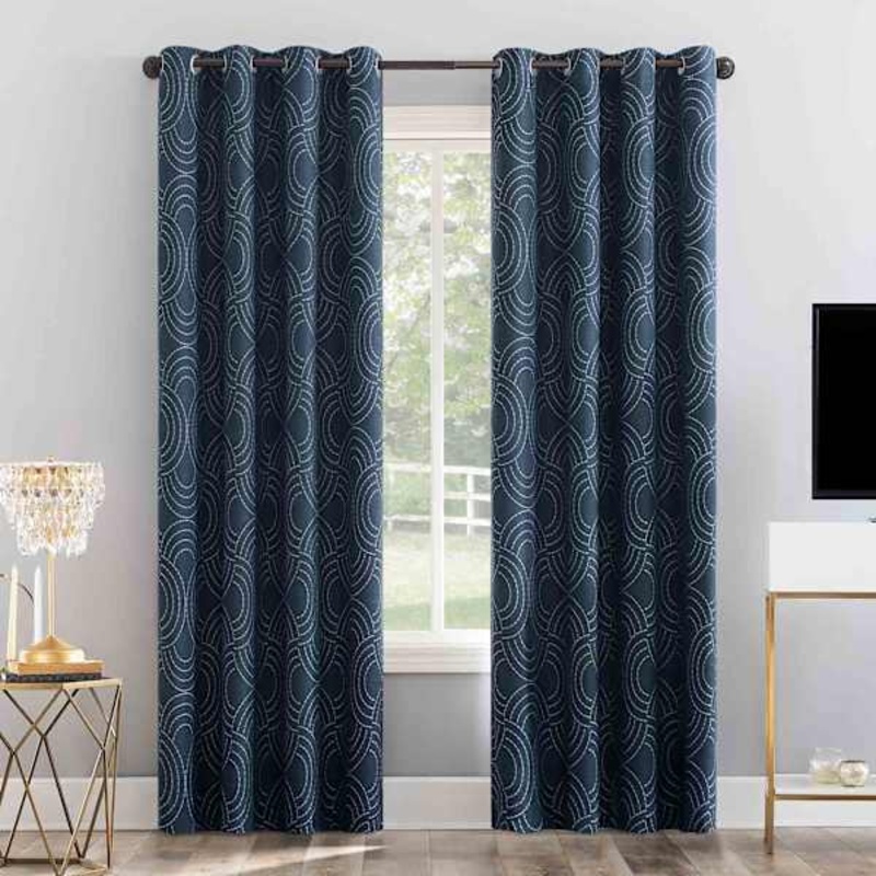 Sunzero Jagger Navy Grommet Single Blackout Curtain Panel, 84″