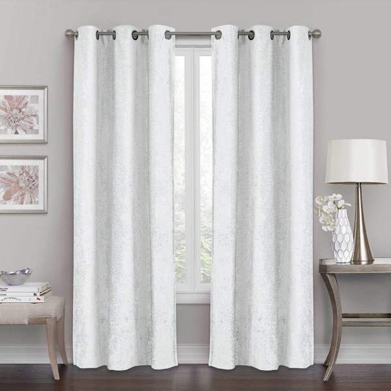 White Chenille Blackout Grommet Curtain Panel, 84″