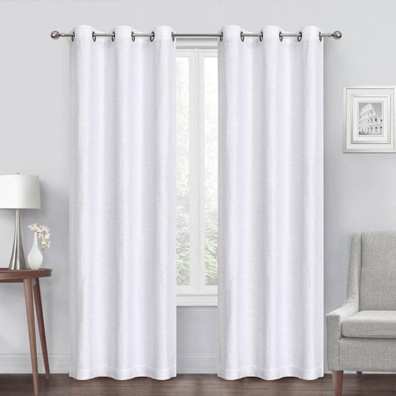 White Diamond Jacquard Blackout Grommet Curtain Panel, 84″