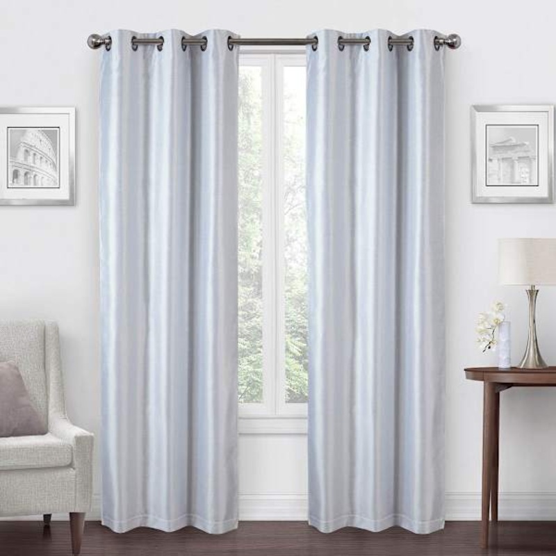 White Faux Silk Blackout Grommet Curtain Panel, 84″