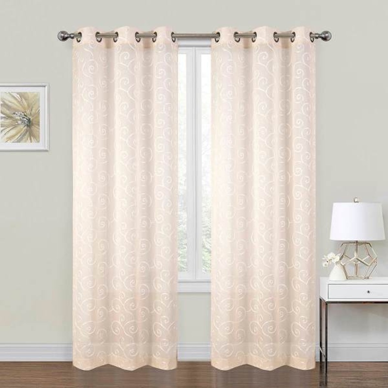 2-Pack Blush Embroidered Scroll Grommet Curtain Panels, 84″