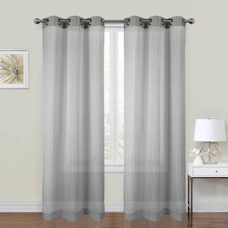 2-Pack Grey Crushed Sheer Grommet Curtain Panels, 84″
