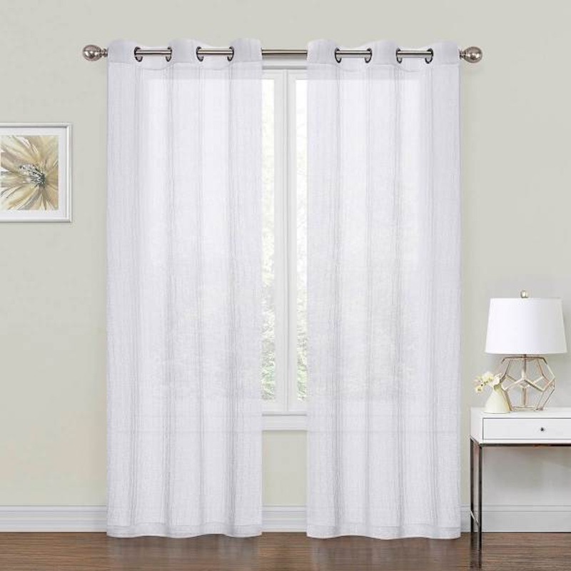 2-Pack White Crushed Sheer Grommet Curtain Panels, 84″