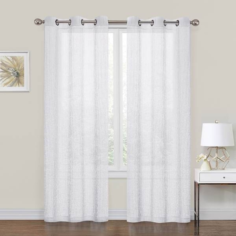 2-Pack White Crushed Sheer Grommet Curtain Panels, 95″
