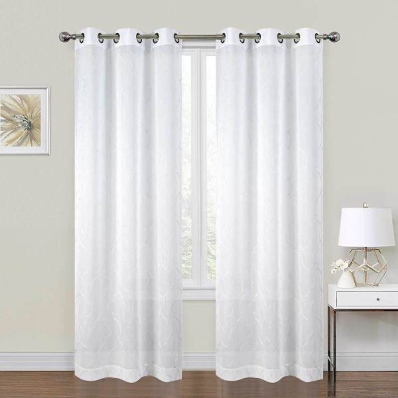 2-Pack White Metallic Embroidered Geo Grommet Curtain Panels, 84″