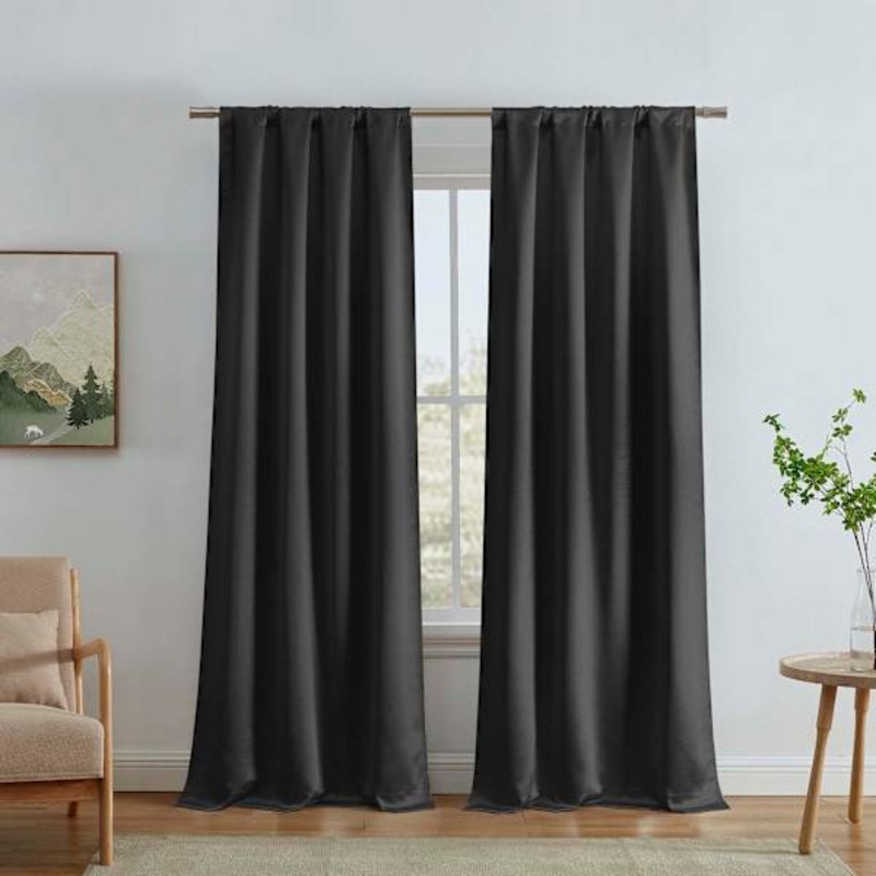 Alyssa Black Thermal Weave Room Darkening Curtain Panel, 84″
