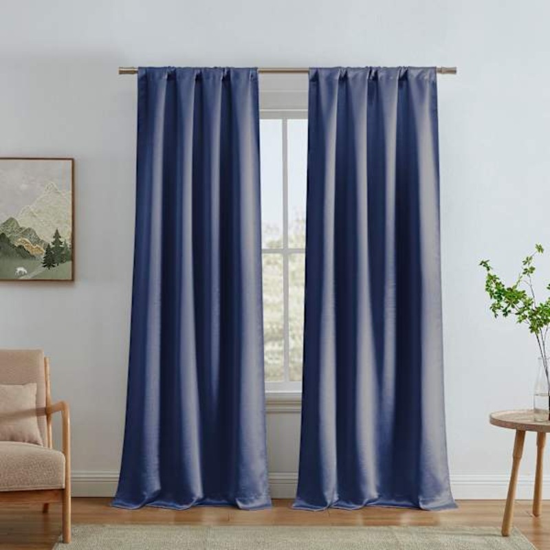 Alyssa Blue Thermal Weave Room Darkening Curtain Panel, 84″