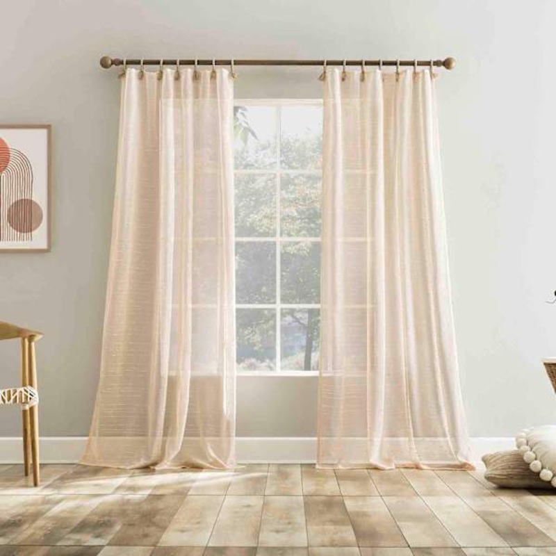 Augusta Apricot Sheer Loop Tab Curtain Panel, 84″