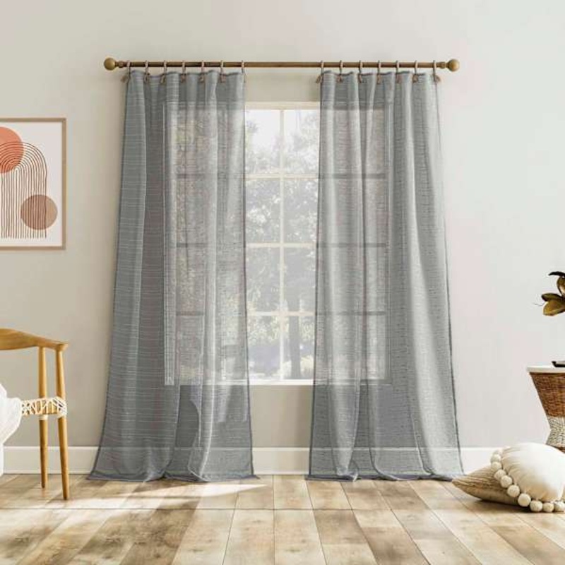 Augusta Grey Sheer Loop Tab Curtain Panel, 84″