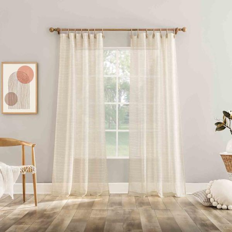 Augusta Linen Sheer Loop Tab Single Curtain Panel, 84″