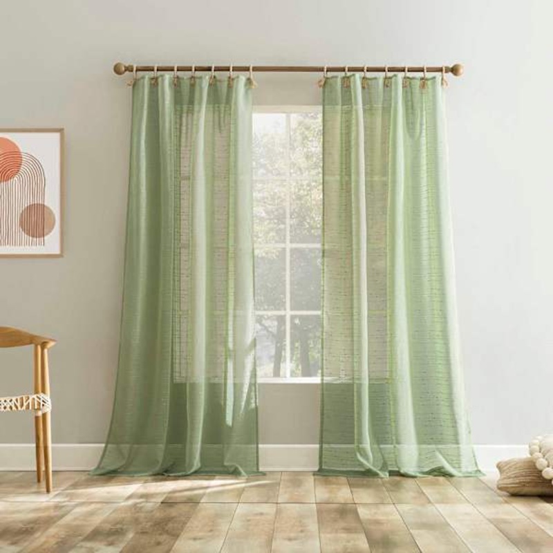 Augusta Moss Sheer Loop Tab Curtain Panel, 84″