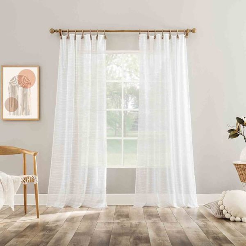 Augusta White Sheer Loop Tab Curtain Panel, 84″