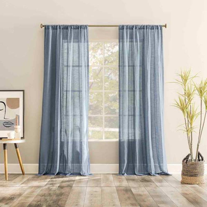 Ayanna Denim Sheer Rod Pocket Curtain Panel, 84″