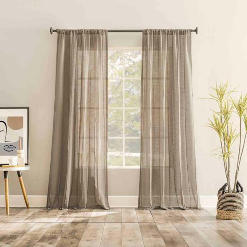 Ayanna Driftwood Sheer Rod Pocket Single Curtain Panel, 84″