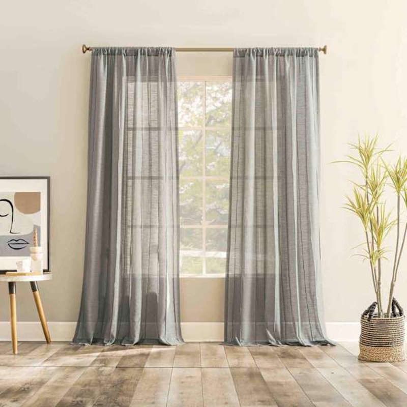 Ayanna Grey Sheer Rod Pocket Single Curtain Panel, 84″