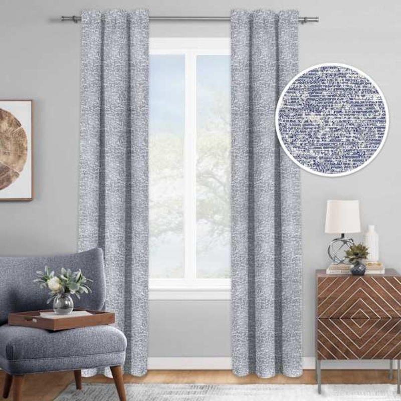 Bark Metallic Blue Light Filtering Curtain Panel, 84″