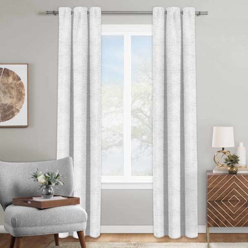 Bark Metallic White Light Filtering Curtain Panel, 84″