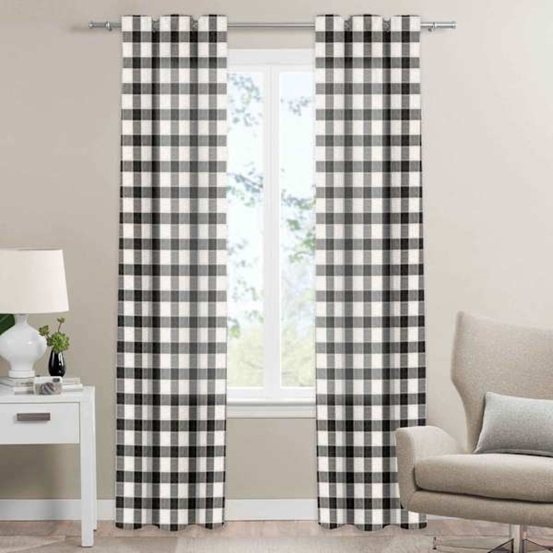 Black Buffalo Check Light Filtering Curtain Panel, 84″