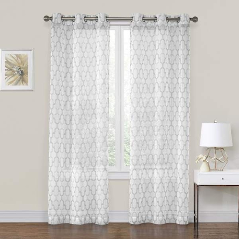 Charlton Grey Printed Sheer Grommet Curtain Panel, 63″