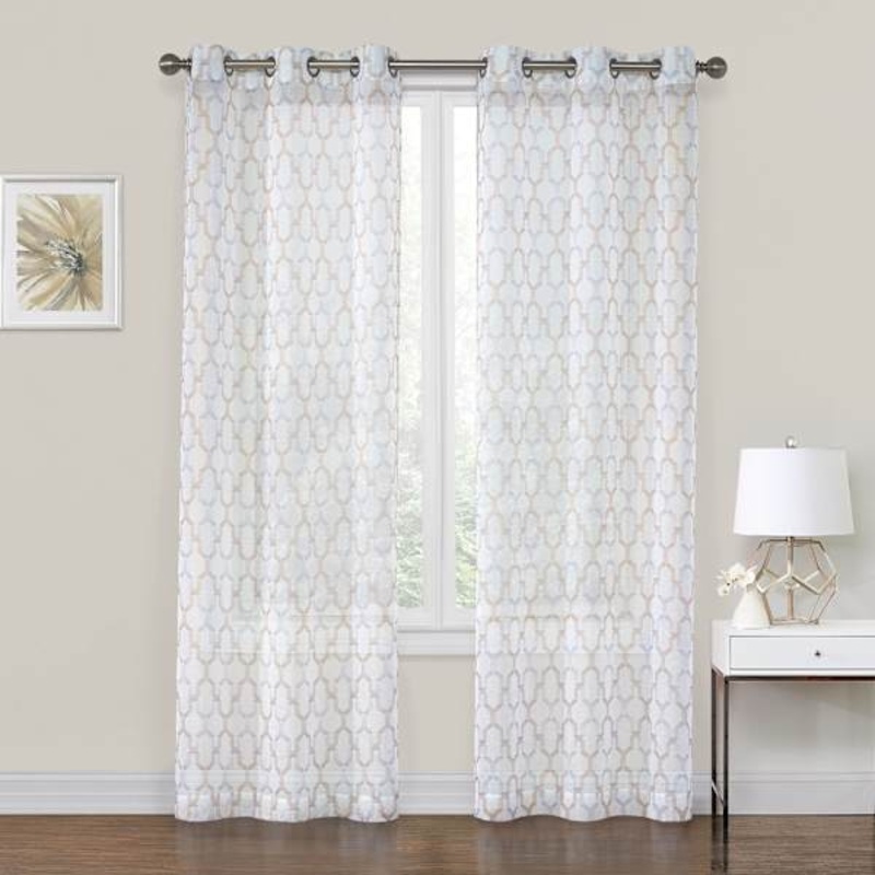 Charlton Linen Printed Sheer Grommet Curtain Panel, 63″
