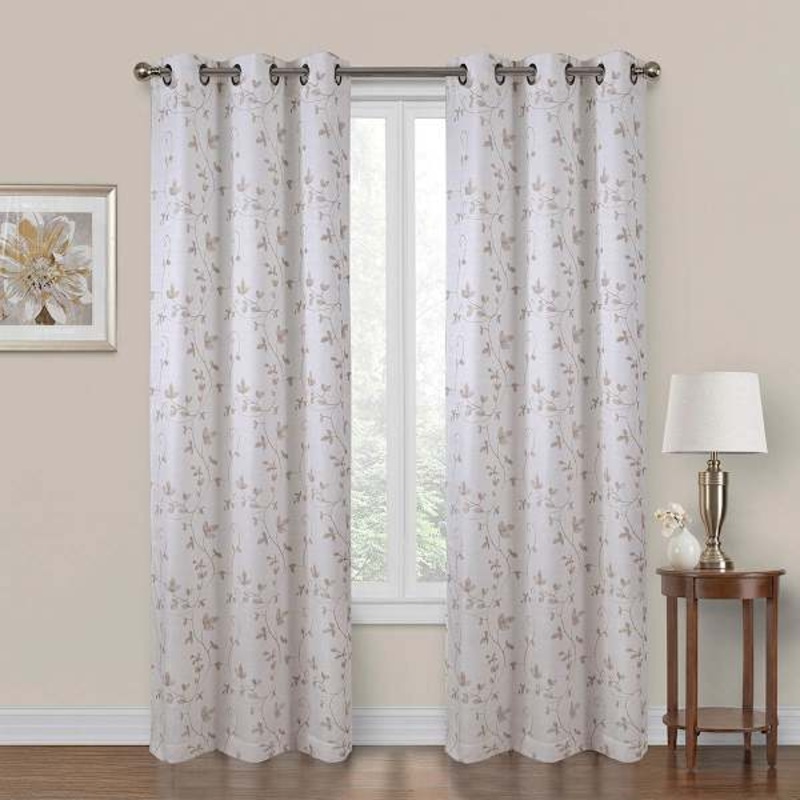 Chatham Tan Embroidered Sheer Grommet Curtain Panel, 84″