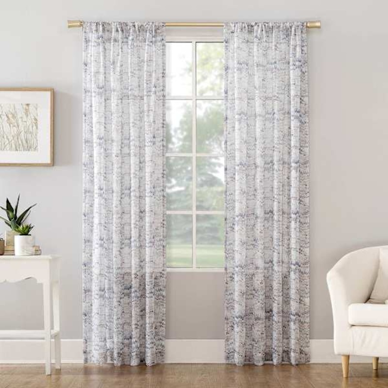 Cusco Dove Grey Marble Print Rod Pocket Sheer Curtain Panel, 84″