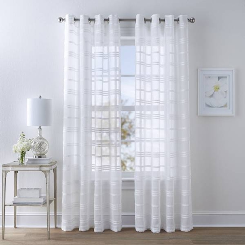Dakota White Striped Sheer Grommet Curtain Panel, 84″