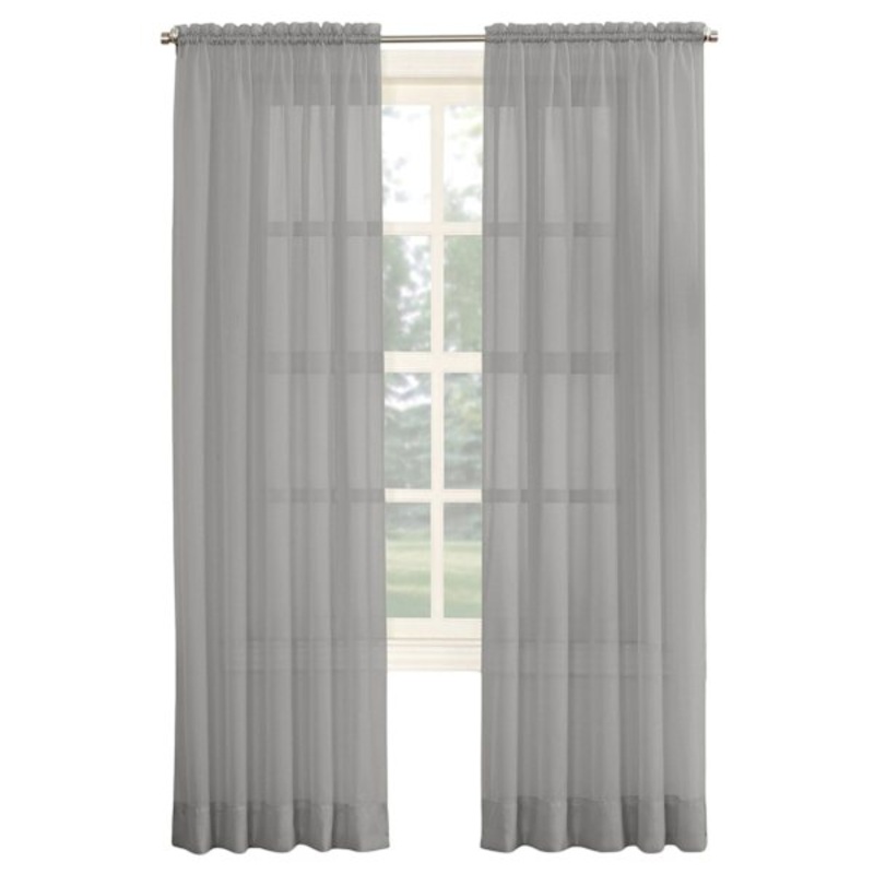 Emily Charcoal Grey Rod Pocket Sheer Voile Curtain Panel, 84″