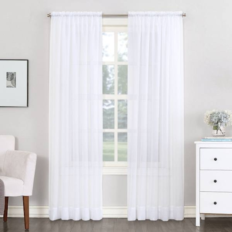 Emily White Rod Pocket Sheer Voile Curtain Panel, 84″