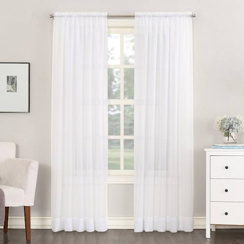 Emily White Voile Sheer Curtain Panel, 95″