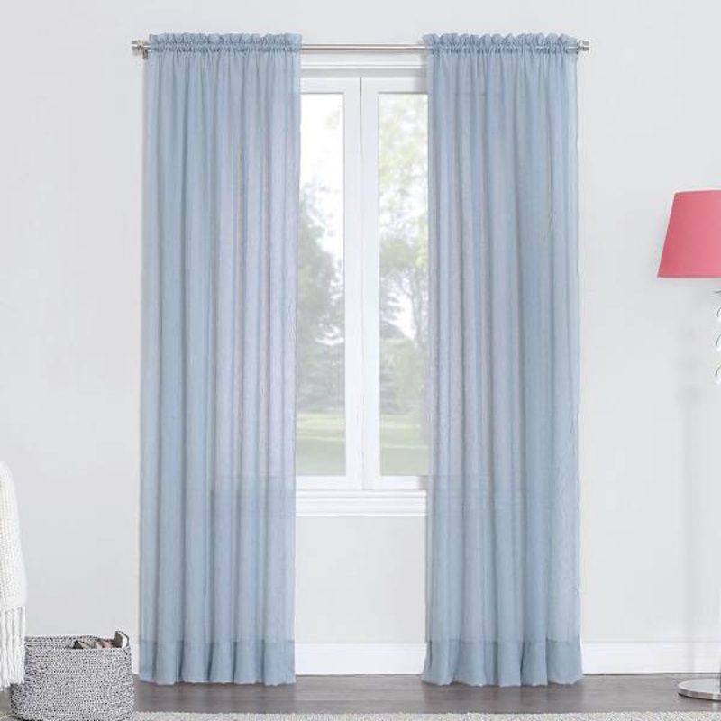 Erica Blue Crushed Rod Pocket Sheer Voile Curtain Panel, 84″