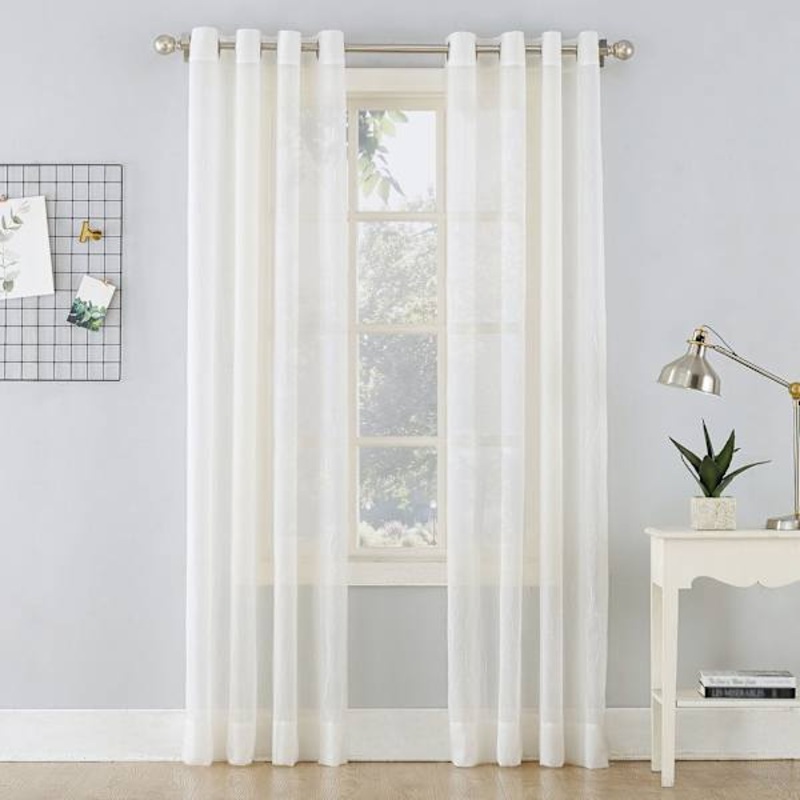 Erica Eggshell Crushed Grommet Sheer Voile Curtain Panel, 84″