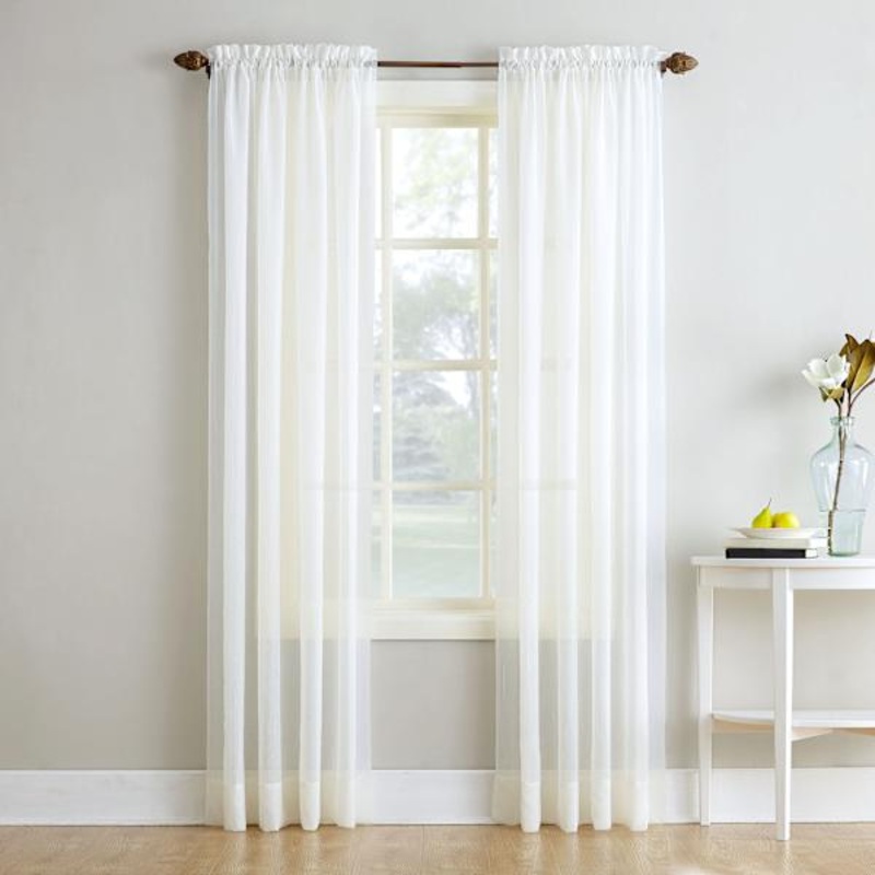 Erica Eggshell Crushed Rod Pocket Sheer Voile Curtain Panel, 84″