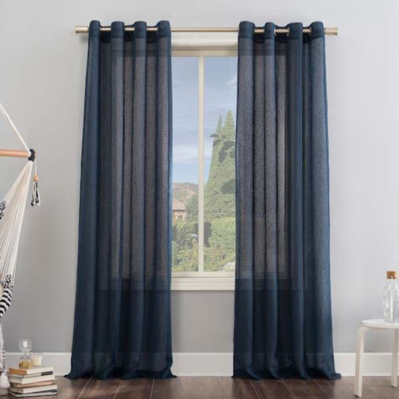 Erica Navy Blue Grommet Sheer Curtain Panel, 84″