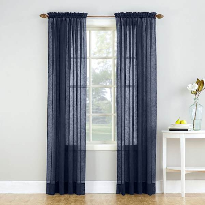 Erica Navy Crushed Rod Pocket Sheer Voile Curtain Panel, 84″
