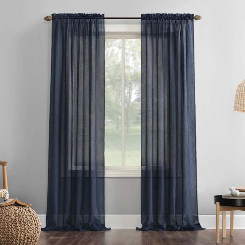 Erica Navy Rod Pocket Sheer Curtain Panel, 95″