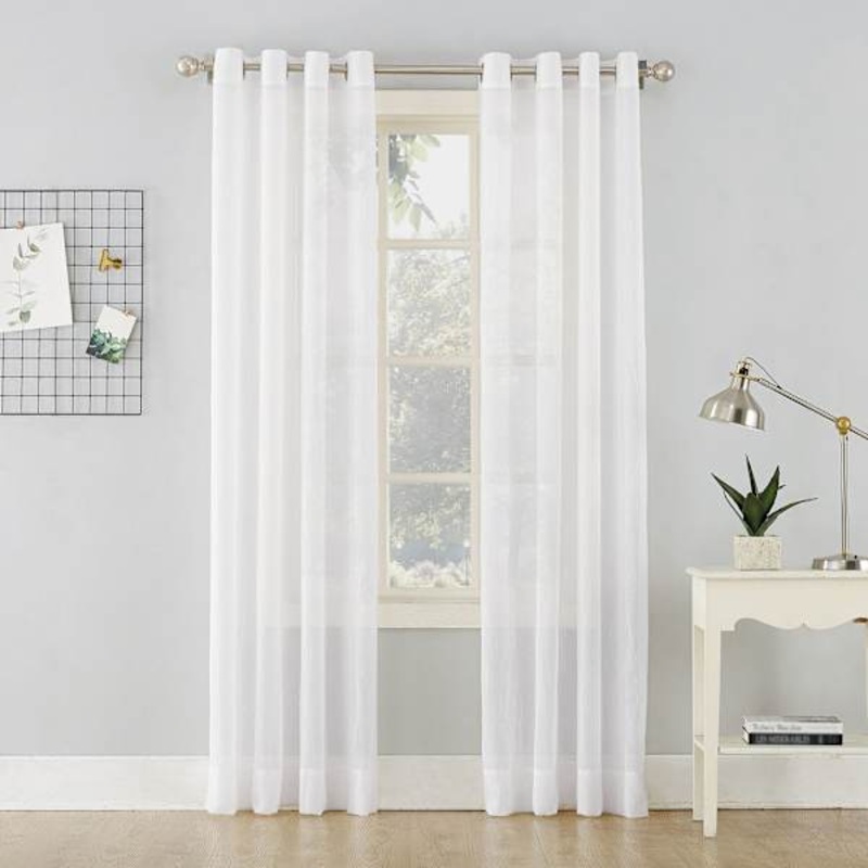 Erica White Crushed Sheer Voile Grommet Curtain Panel, 63″