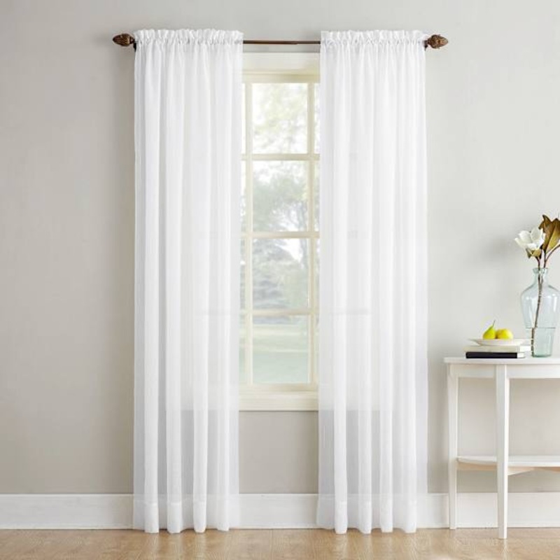 Erica White Crushed Voile Rod Pocket Sheer Curtain Panel, 95″