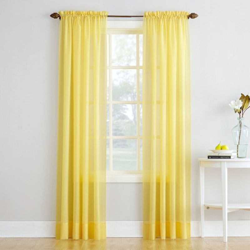 Erica Yellow Crushed Rod Pocket Sheer Voile Curtain Panel, 84″