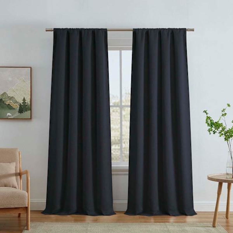 Faye Navy Thermal Weave Room Darkening Curtain Panel, 84″
